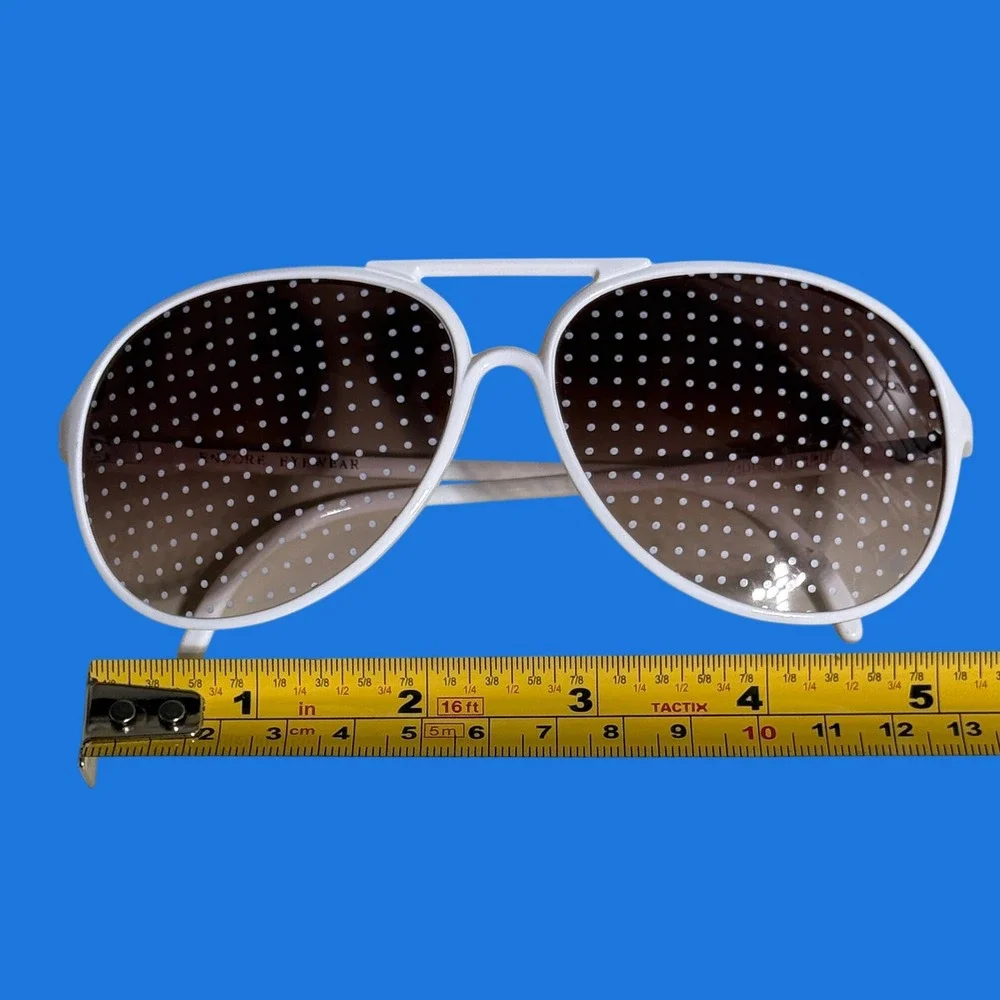 Vintage Encore Eyewear White Aviator Sunglasses Polka Dot Pinhole‎ Lens France